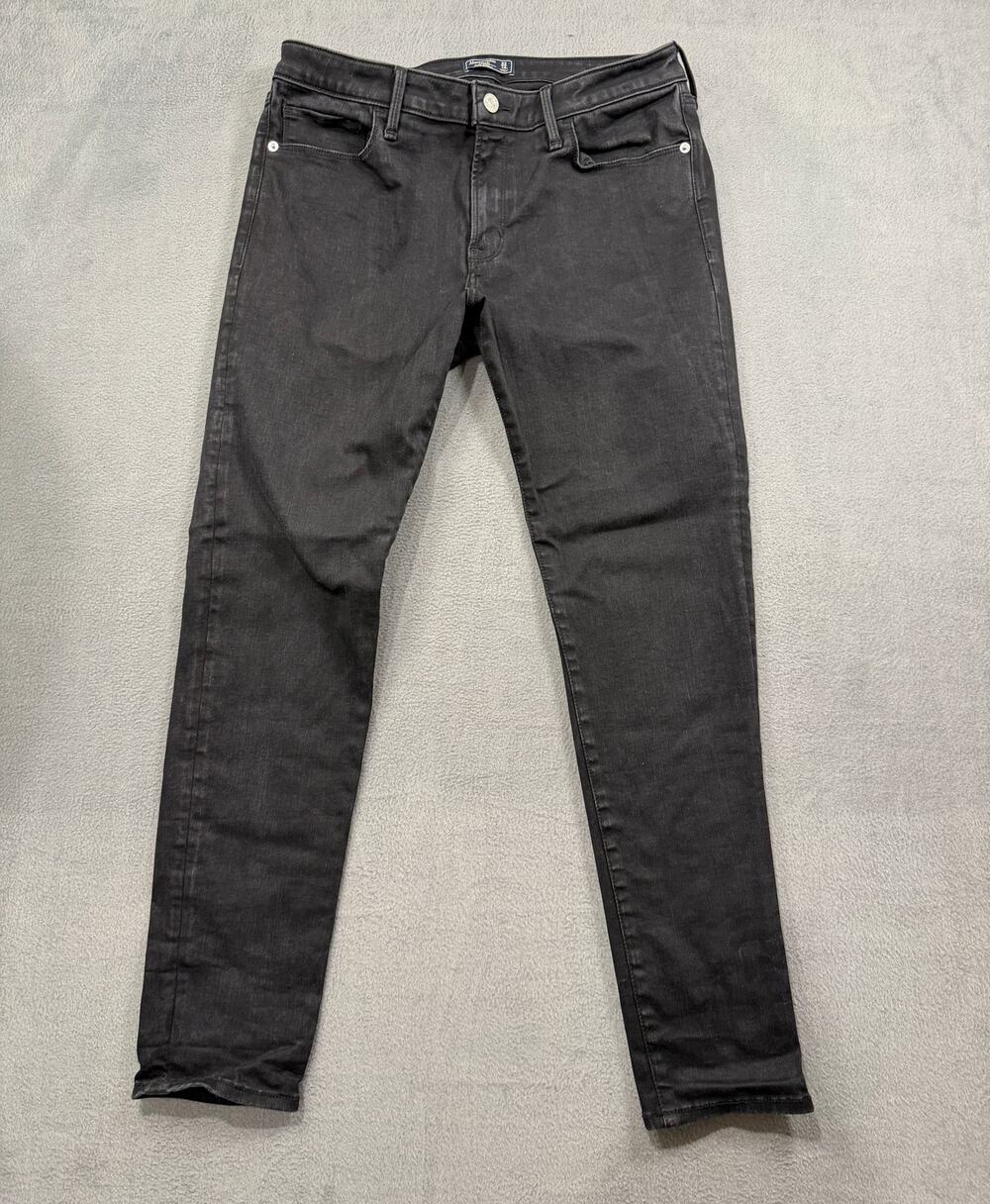 Abercrombie & Fitch Slim Jeans Women's Sz 32 / 14R Black Faded Denim Five Pocket